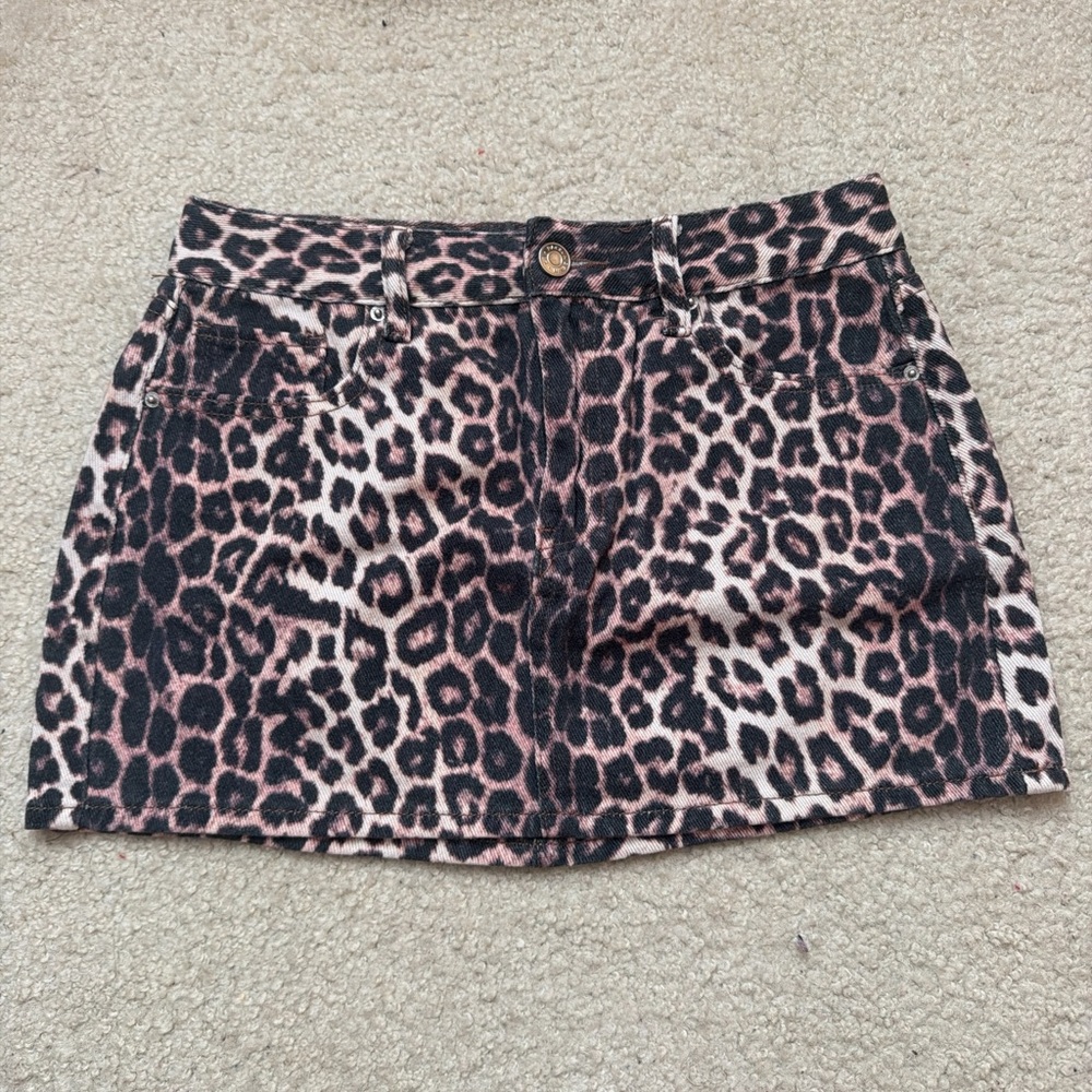 PacSun Pink and Black Leopard Print Mini Skirt